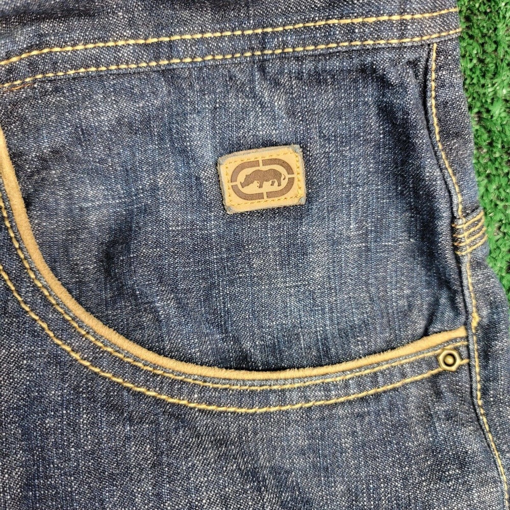 Ecko Unltd. Mens Classic Straight Jeans Blue 5 Pocket Baggy Fit Stitching 40x32 - Picture 7 of 10